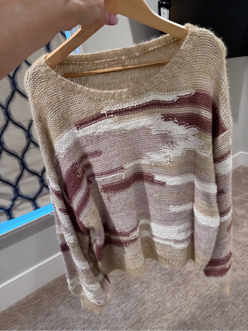 Beige & Mauve Striped Knit Sweater